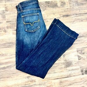 Kimes Ranch Women's Boot Cut Jeans - Dark Blue with Yellow Stitching